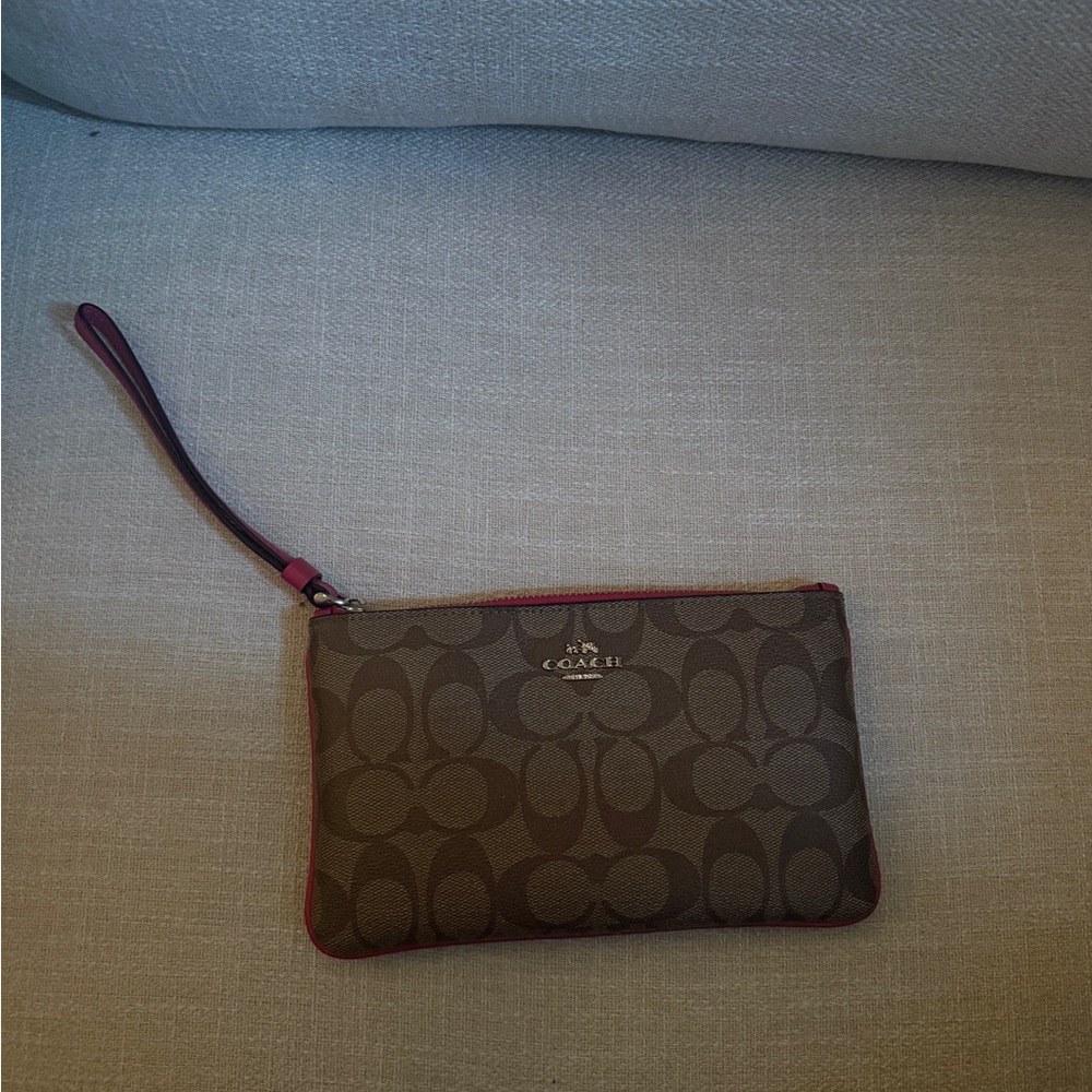 Coach Brown Wristlet with Red Trim